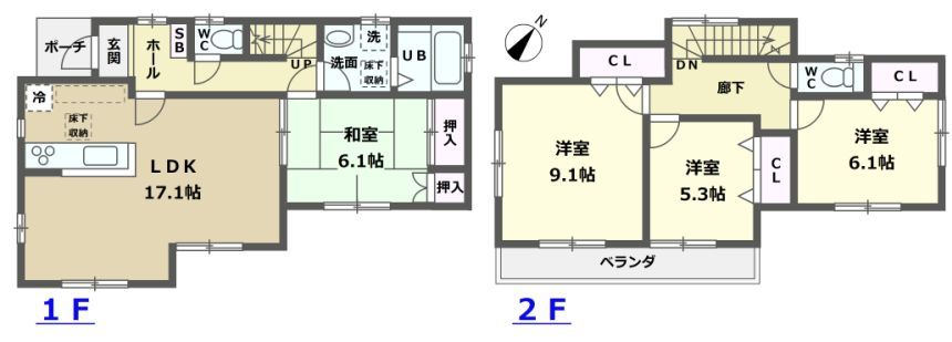 各部屋の広さを確保したゆったりとした４ＬＤＫです。